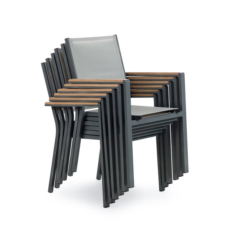 Greemotion Mackay 4-Piece Outdoor Patio Metal Gray Frame Chairs with Teak Accent