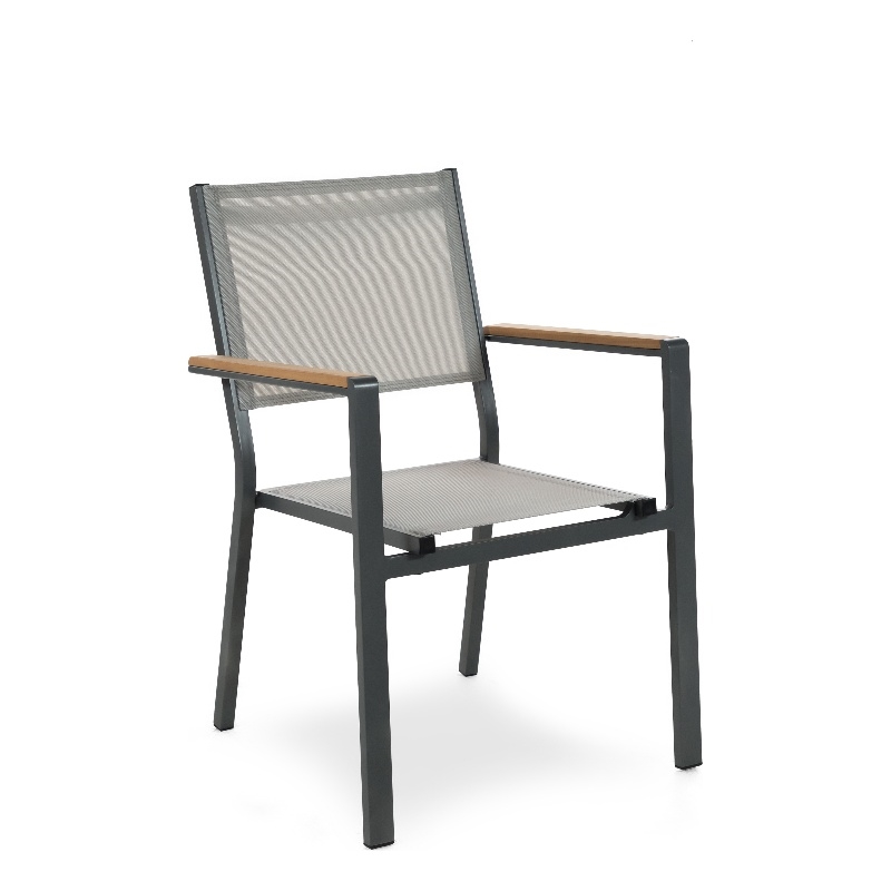 Greemotion Mackay 4-Piece Outdoor Patio Metal Gray Frame Chairs with Teak Accent