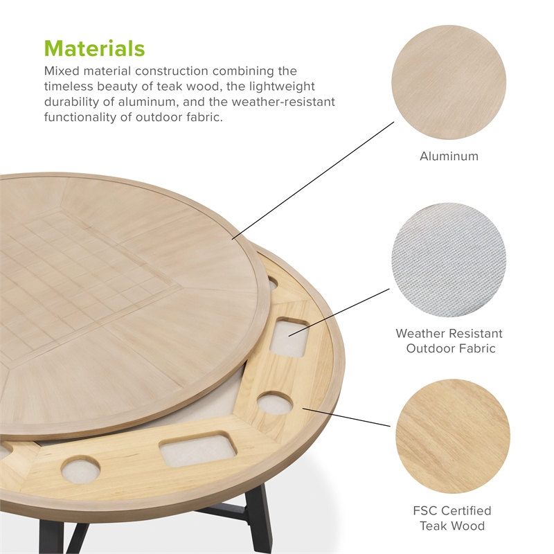Greemotion Lyon 3-in-1 Aluminum Convertible Outdoor Patio Dining Table Natural