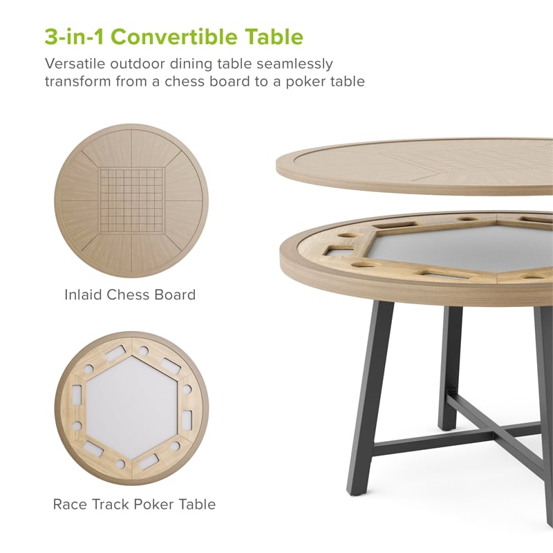 Greemotion Lyon 3-in-1 Aluminum Convertible Outdoor Patio Dining Table Natural