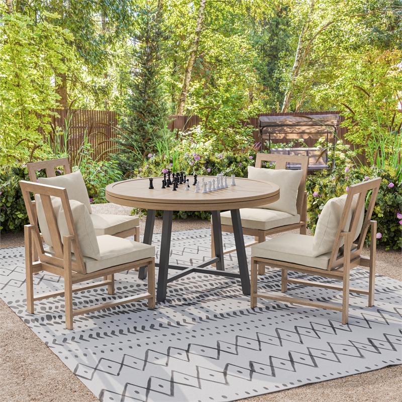 Greemotion Lyon 5-Piece 3-in-1 Aluminum Patio Dining Table Set Natural