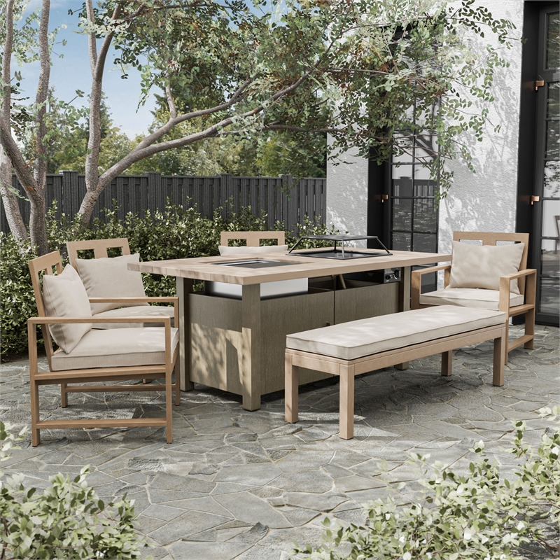 Greemotion Bordeaux 6-Piece Natural Finish Metal Outdoor Fire Pit Dining Set