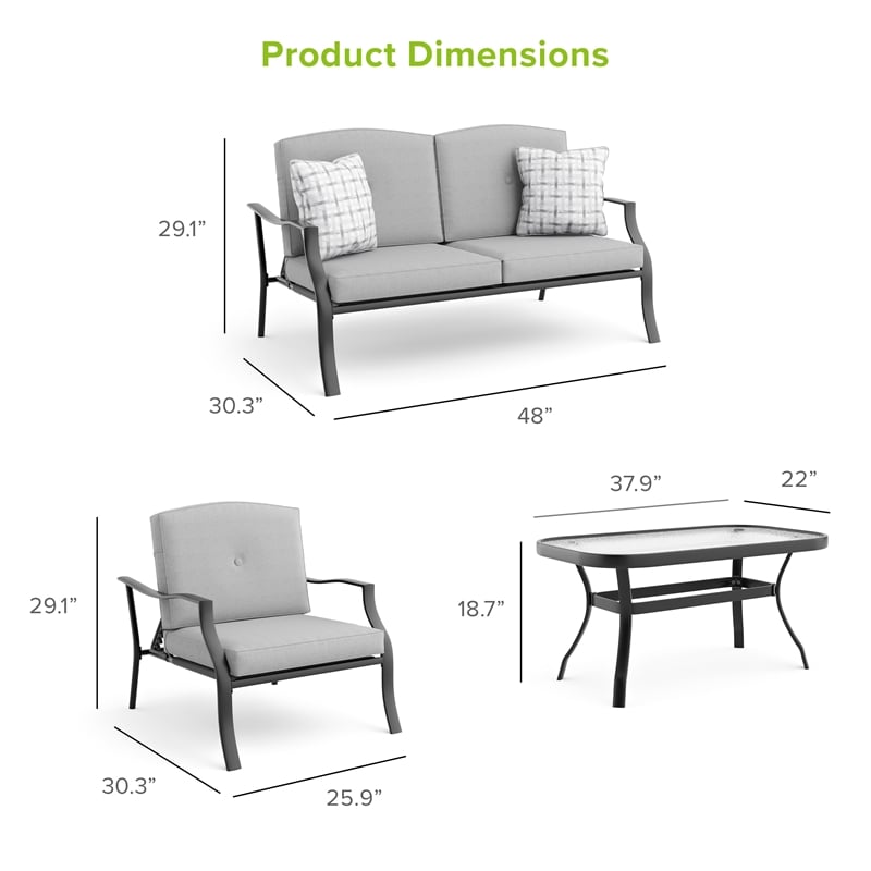 Greemotion Palma 4-Piece Metal Conversation Sets Outdoor Recliner Gray