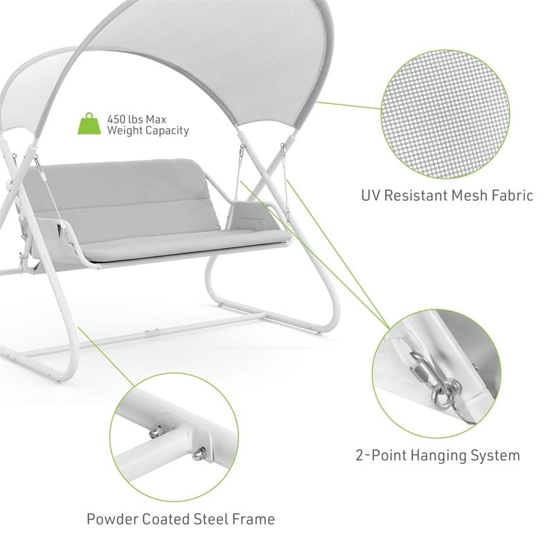 Greemotion Sandor Outdoor Metal Swing with Canopy Sun Shade in White