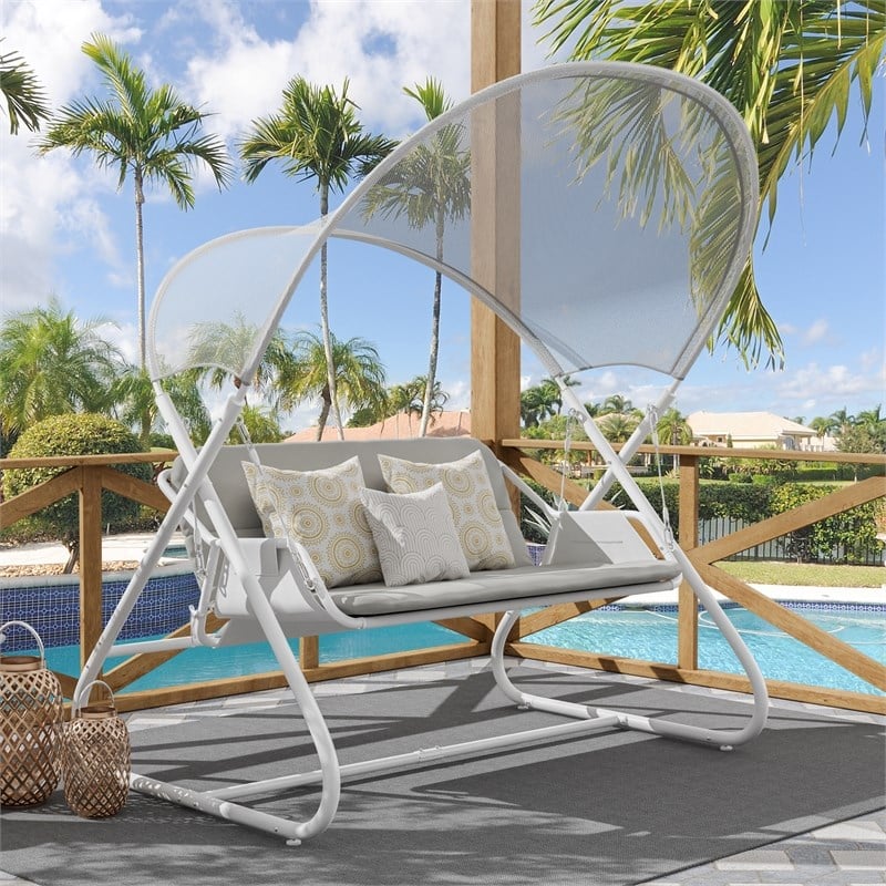 Greemotion Sandor Outdoor Metal Swing with Canopy Sun Shade in White