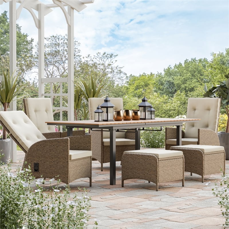 Greemotion Garda 7-Piece Outdoor Wood Patio Dining Set in Natural Finish