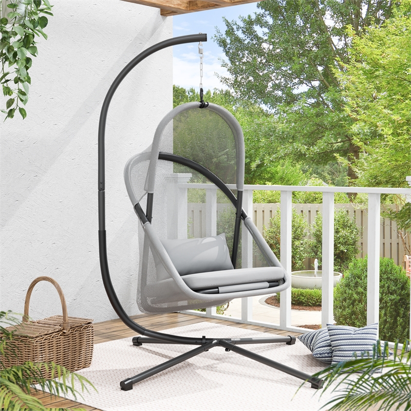 Greemotion 2-Piece Outdoor Foldable Mesh Fabric & Metal Swing Set in Light Gray