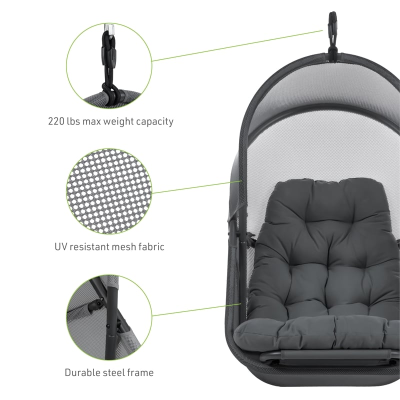 Greemotion 2-Piece Outdoor Foldable Mesh Fabric & Metal Swing Set in Dark Gray