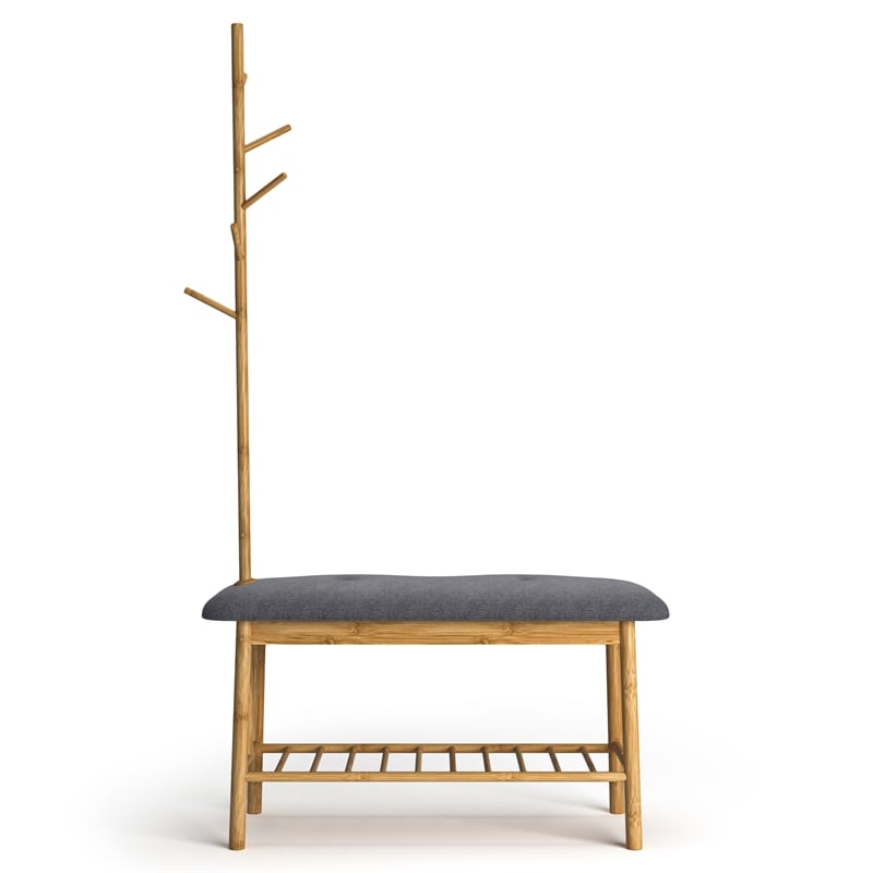 Greemotion Halle Bamboo Shoe Storage Bench with Hall Tree in Natural