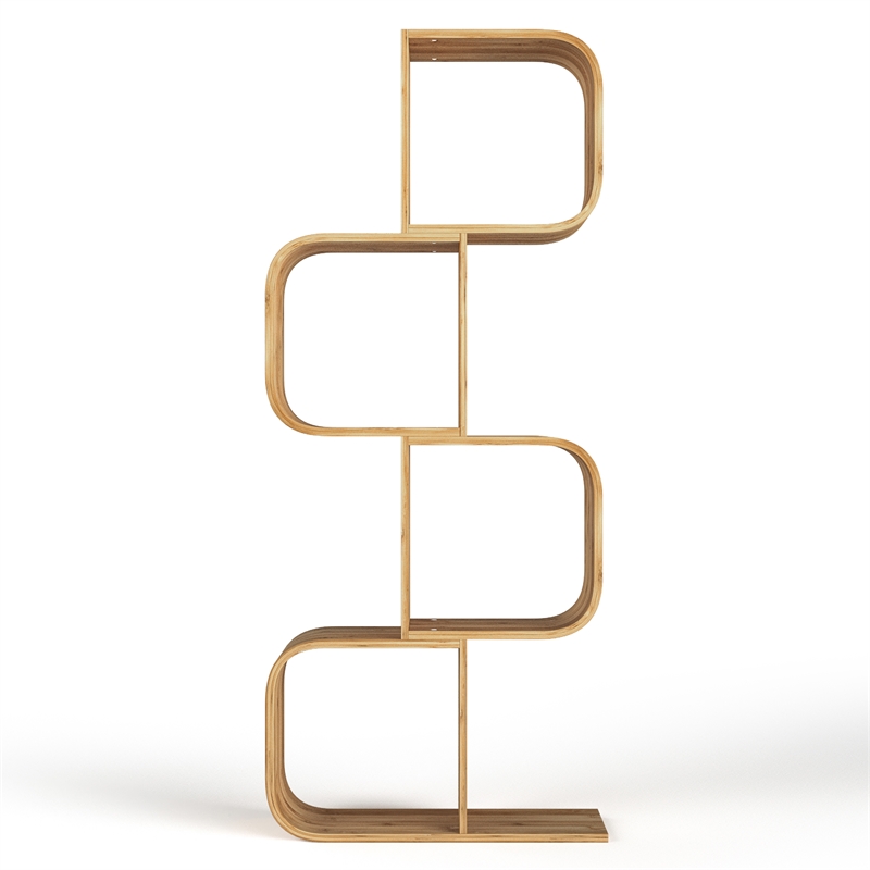 Greemotion Jena 4-Tier S-Shaped Bamboo Bookcase in Natural