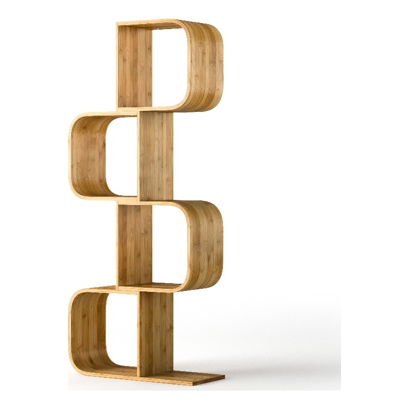 Greemotion Jena 4-Tier S-Shaped Bamboo Bookcase in Natural