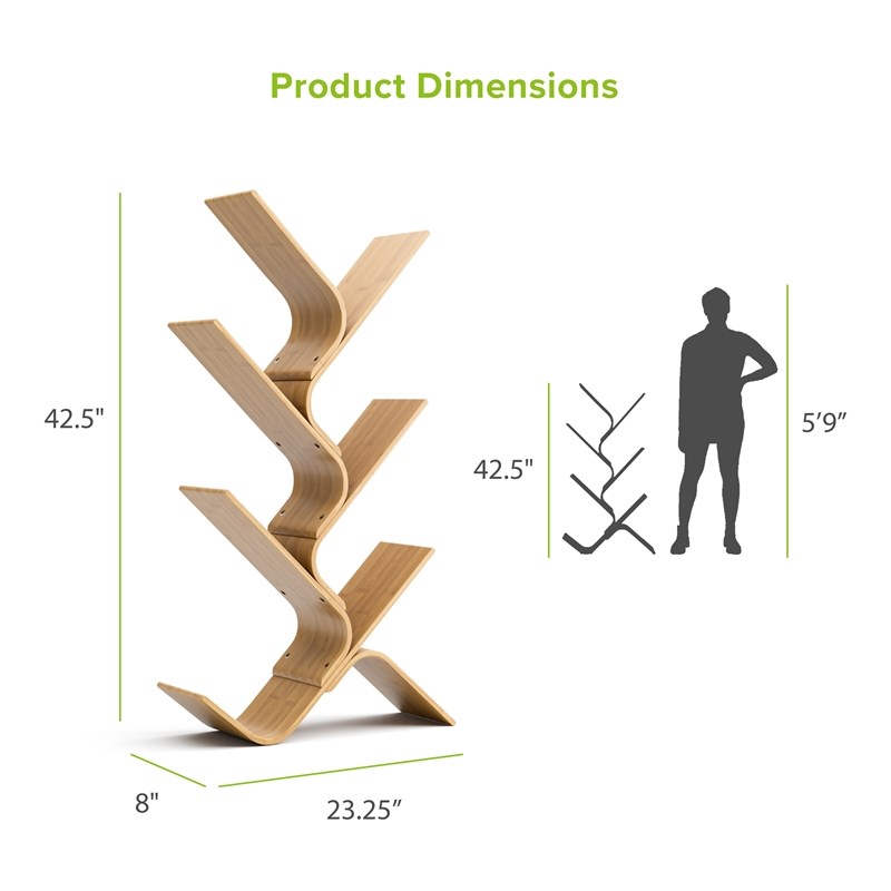 Greemotion Jena 6-Tier Curved Bamboo Bookcase in Natural