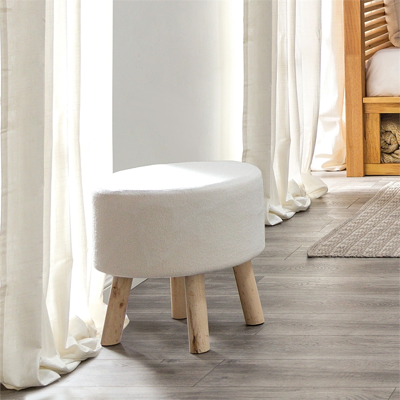 Greemotion Essen White Fabric Upholstered Round Footstools (Set of 2)