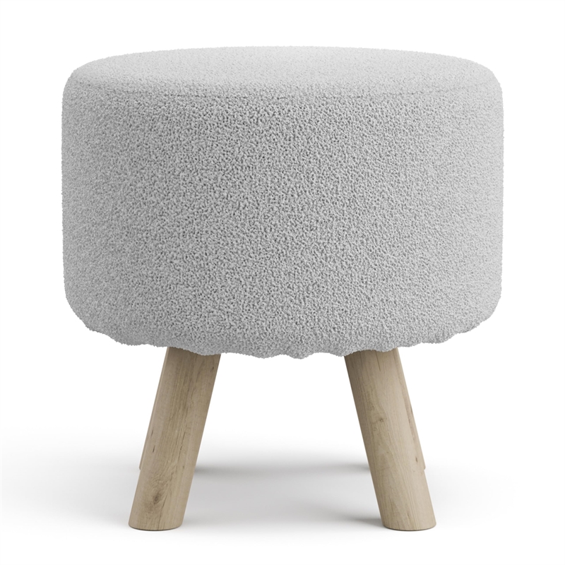 Greemotion Essen White Fabric Upholstered Round Footstools (Set of 2)