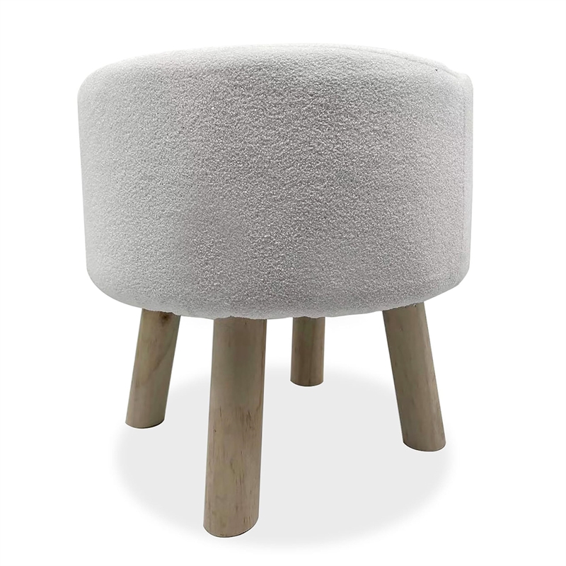 Greemotion Essen White Fabric Upholstered Round Footstools (Set of 2)