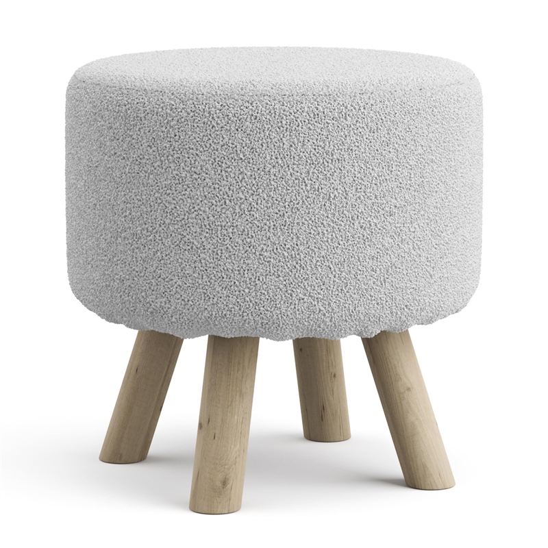 Greemotion Essen White Fabric Upholstered Round Footstools (Set of 2)