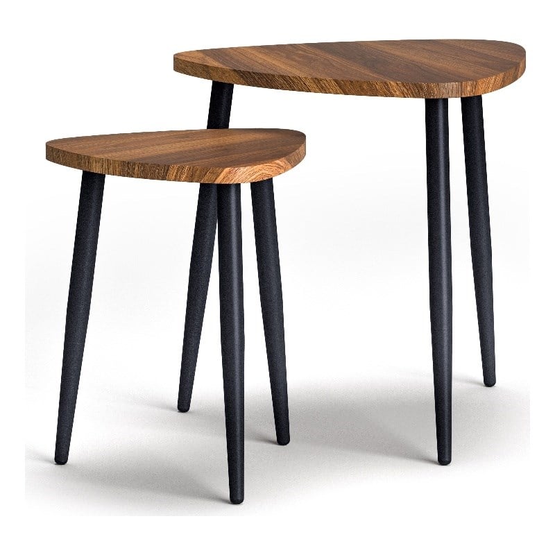 Greemotion Braun Wood Triangular 2-Piece Nesting End Tables in Natural