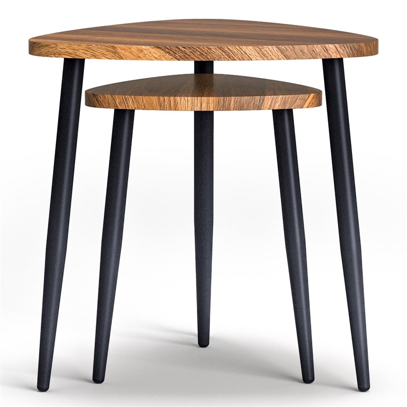 Greemotion Braun Wood Triangular 2-Piece Nesting End Tables in Natural