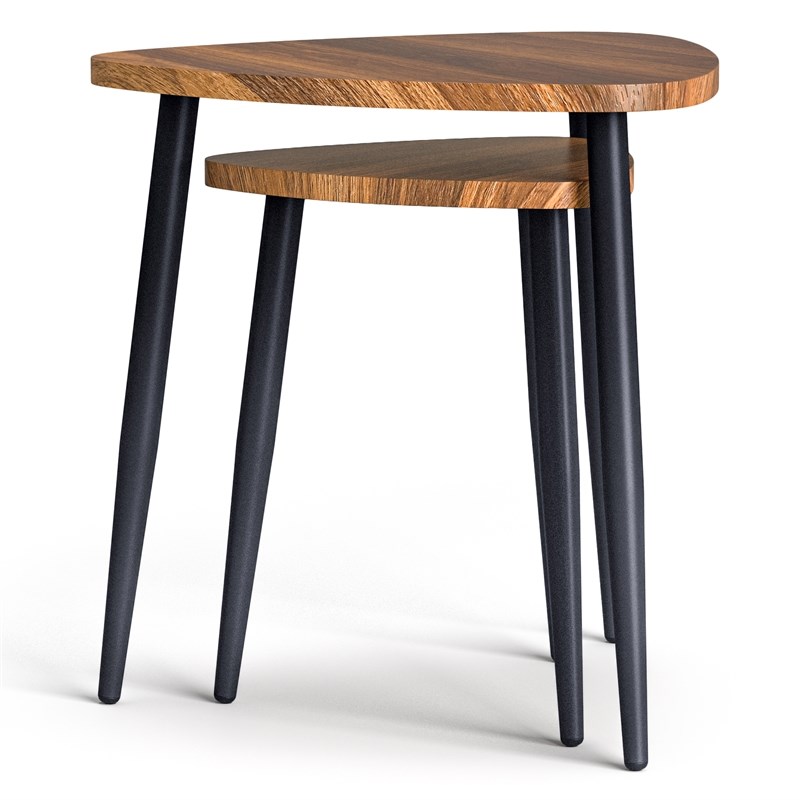 Greemotion Braun Wood Triangular 2-Piece Nesting End Tables in Natural