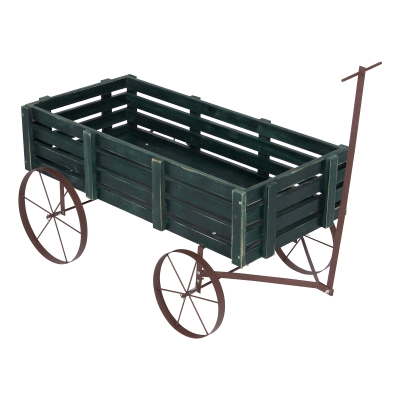 Shine Company Transitional Cedar Wood Decorative Wagon Garden Planter in Green