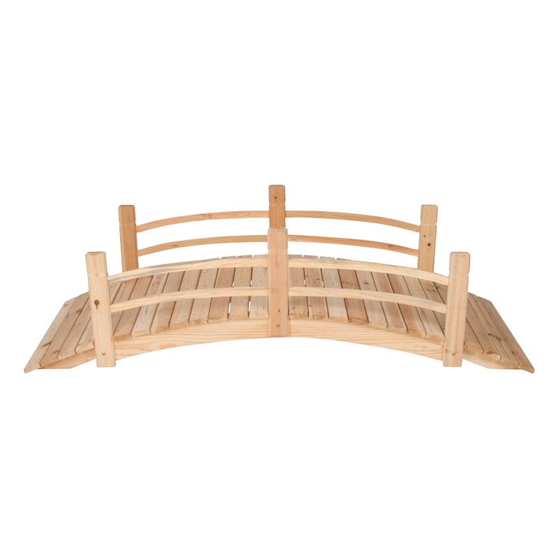 Shine Company Cedar Wood Garden Bridge with Handle Rails in Beige