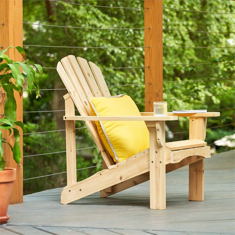 Shine Company Traditional Cedar Wood Patio Deck Adirondack Chair in Beige