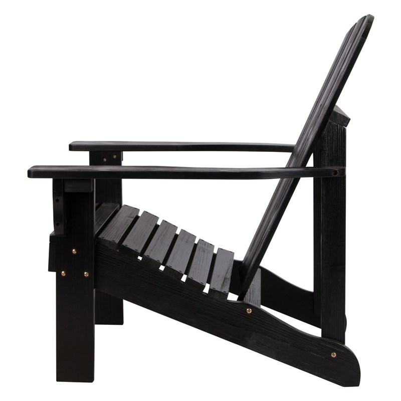 Shine Company Traditional Cedar Wood Patio Firepit Adirondack Chair in Black