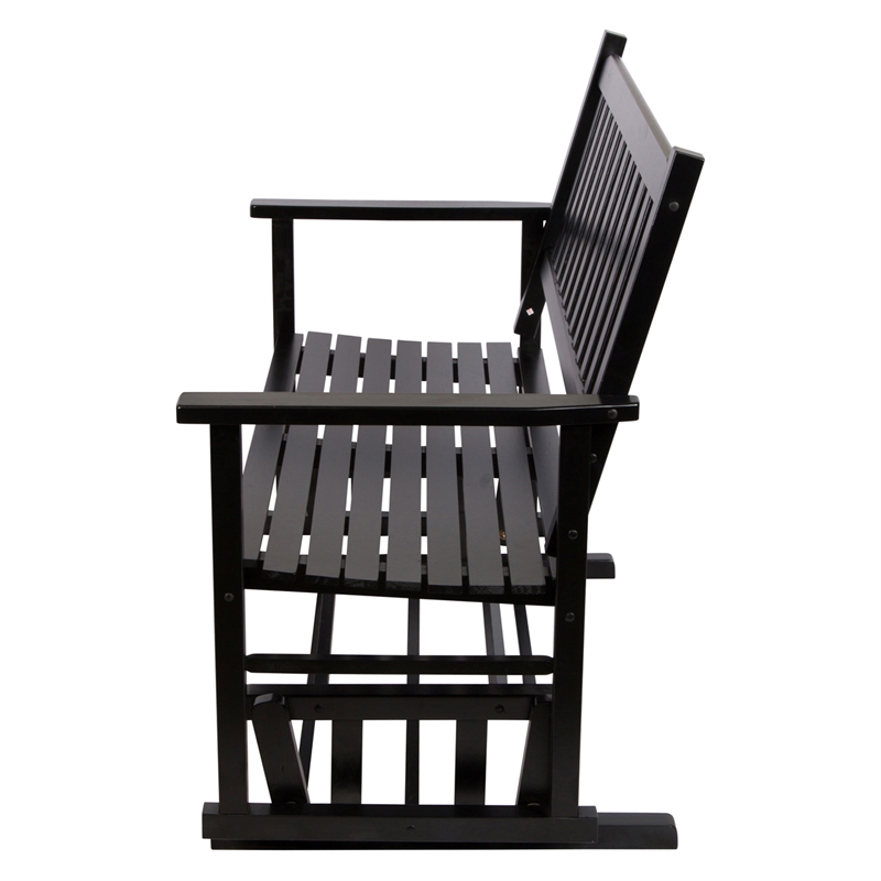 Shine Company Traditional Hardwood Outdoor Glider Loveseat in Black Finish