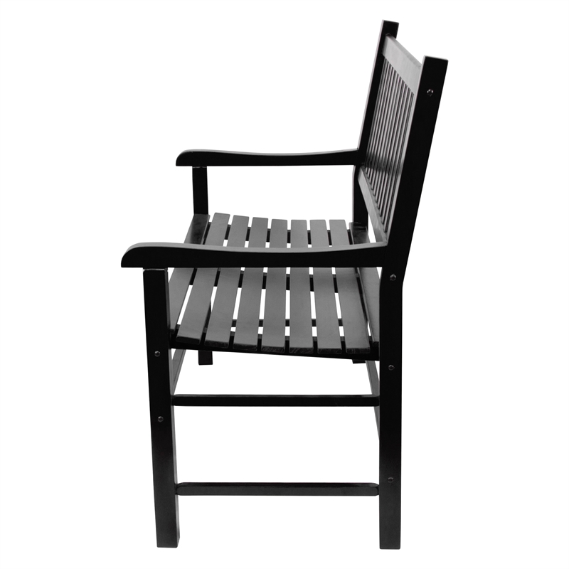 Shine Company Traditional Hardwood Patio Porch Garden Bench in Black