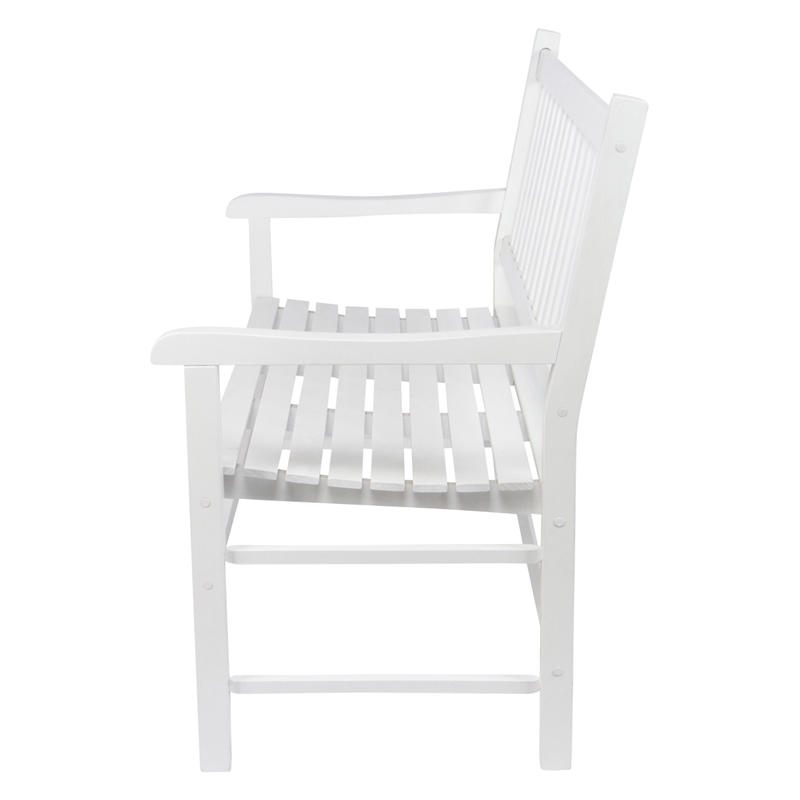 Shine Company Traditional Hardwood Patio Porch Garden Bench in White