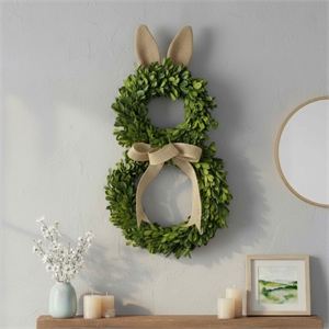 18&quot Handcrafted Real Preserved Boxwood Easter Bunny Shaped Wreath