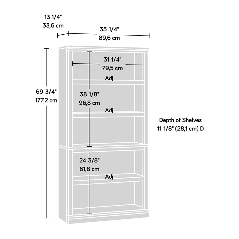 Sauder Select Engineered Wood 5 Shelf Bookcase in Salt Oak Finish