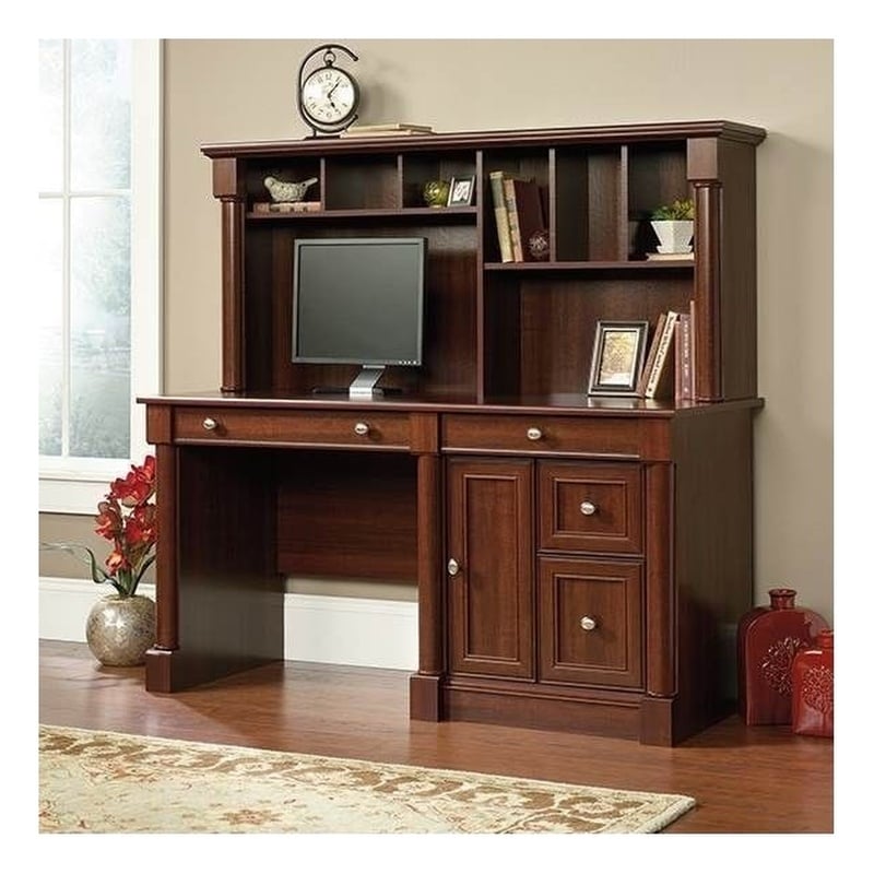 Sauder Palladia Engineered Wood Computer Desk With Hutch in Select Cherry