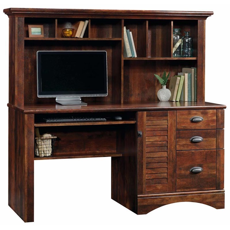 Sauder Harbor View Engineered Wood Computer Desk with Hutch in Curado Cherry
