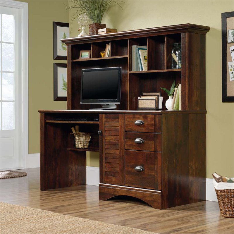 Sauder Harbor View Engineered Wood Computer Desk with Hutch in Curado Cherry