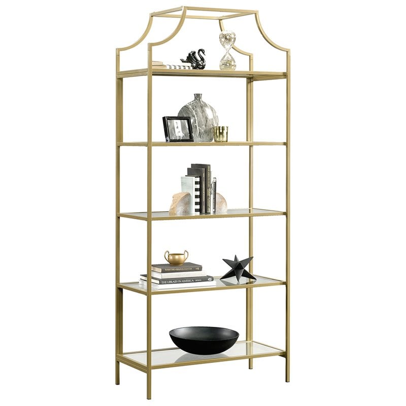 Sauder International Lux Metal 5 Shelf Bookcase in Satin Gold Finish