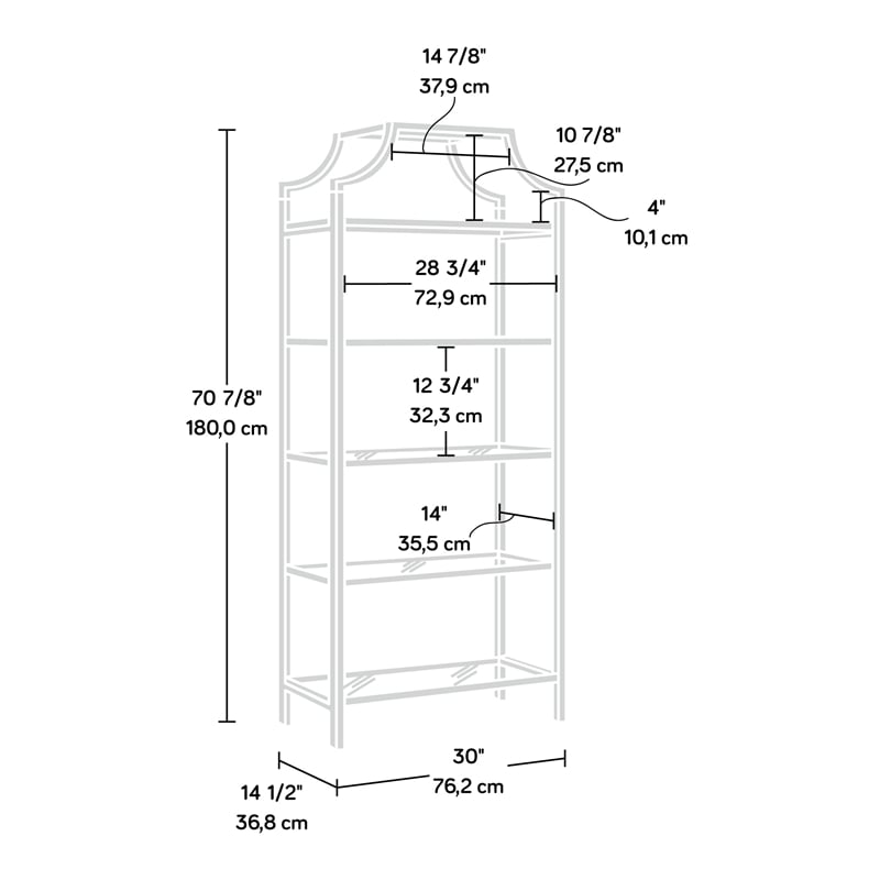 Sauder International Lux Metal 5 Shelf Bookcase in Satin Gold Finish