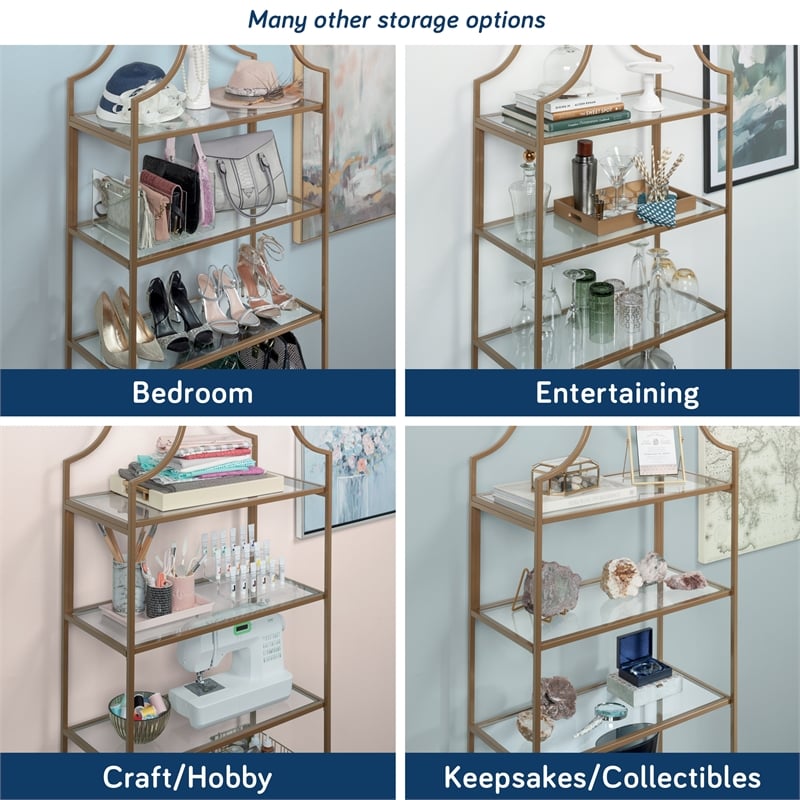 Sauder International Lux Metal 5 Shelf Bookcase in Satin Gold Finish