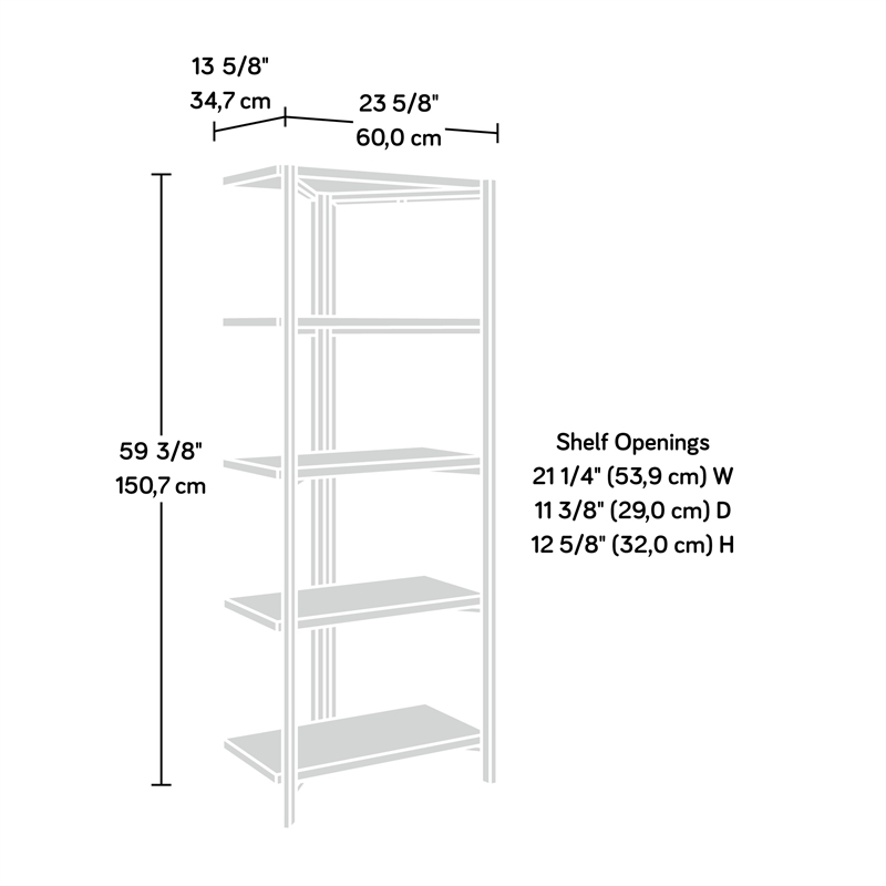 Sauder North Avenue Metal and Engineered Wood 4-Shelf Bookcase in Charter Oak
