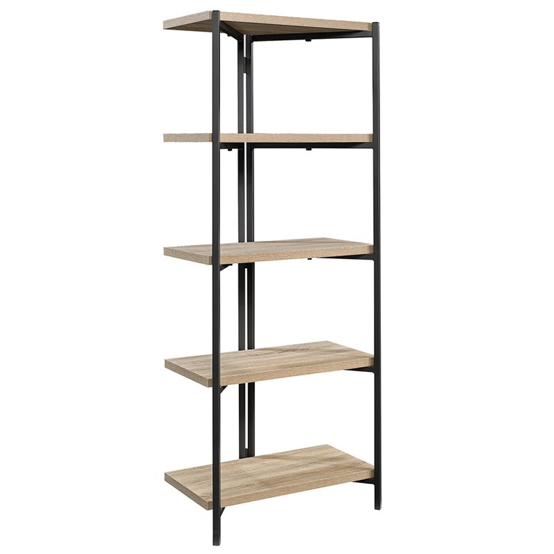 Sauder North Avenue Metal and Engineered Wood 4-Shelf Bookcase in Charter Oak