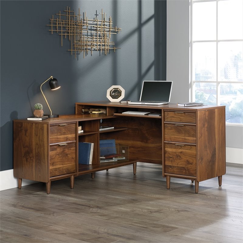 Sauder Clifford Place Engineered Wood L-Shaped Computer Desk in Grand Walnut