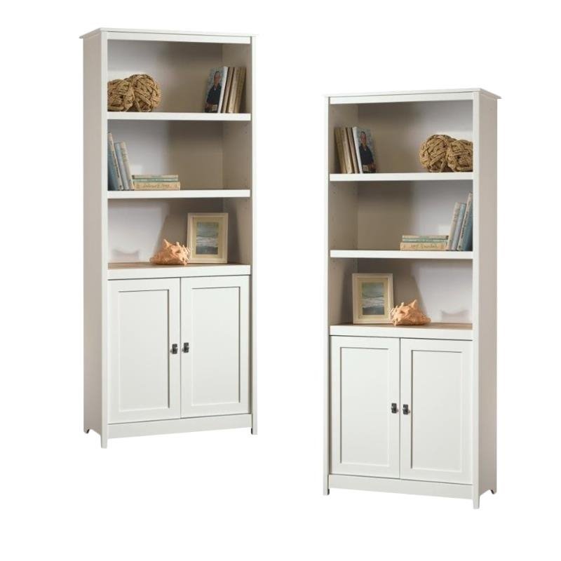 Home Square 2 Piece Cottage Style 3 Shelf Bookcase Set in Soft White
