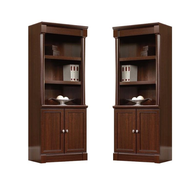 (Set of 2) Library Bookcase with Doors in Cherry