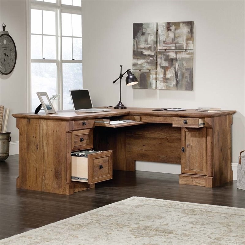 Palladia 2 Piece L Shaped Computer Desk and 3 Shelf Bookcase Set in Vintage Oak
