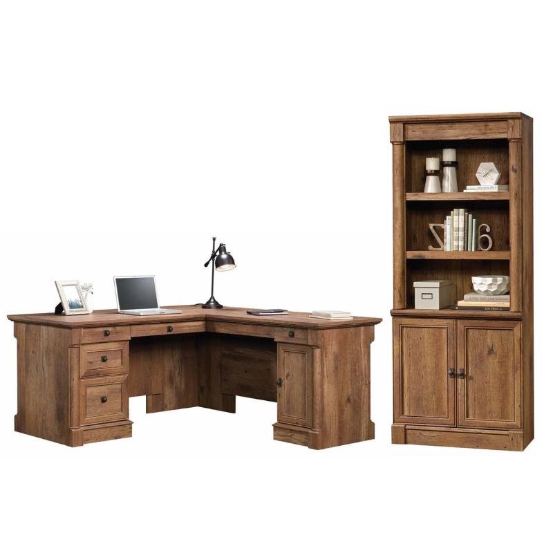 Palladia 2 Piece L Shaped Computer Desk and 3 Shelf Bookcase Set in Vintage Oak