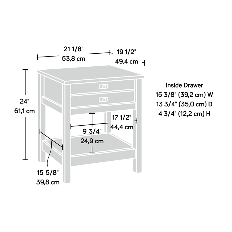 Sauder Cottage Road 1 Drawer Nightstand in Soft White and Lintel Oak