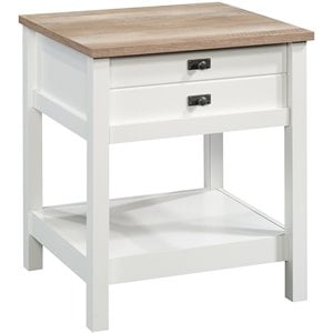 Sauder Cottage Road 1 Drawer Nightstand in Soft White and Lintel Oak