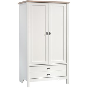 Sauder Cottage Road Engineered Wood Armoire in Soft White and Lintel Oak
