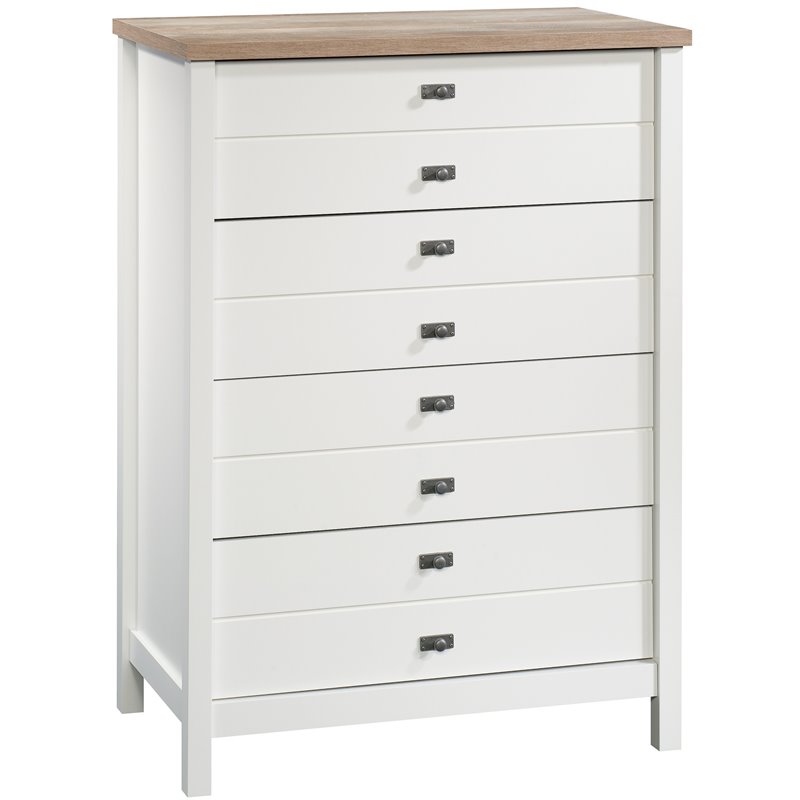 Sauder Cottage Road Engineered Wood 4 Drawer Chest in Soft White and Lintel Oak
