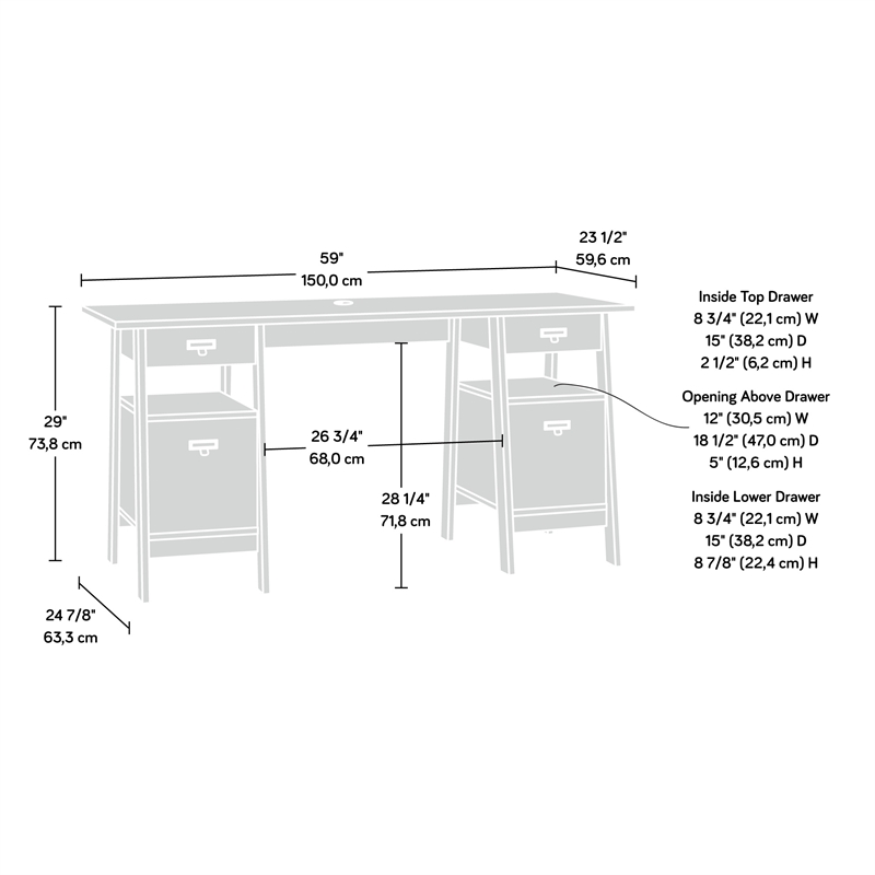 Sauder Trestle Executive Desk in Vintage Oak